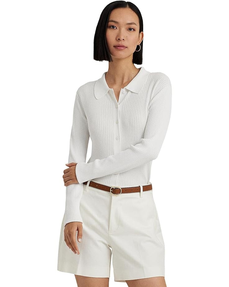 

Свитер LAUREN Ralph Lauren Rib-Knit Long-Sleeve Polo Cardigan, белый