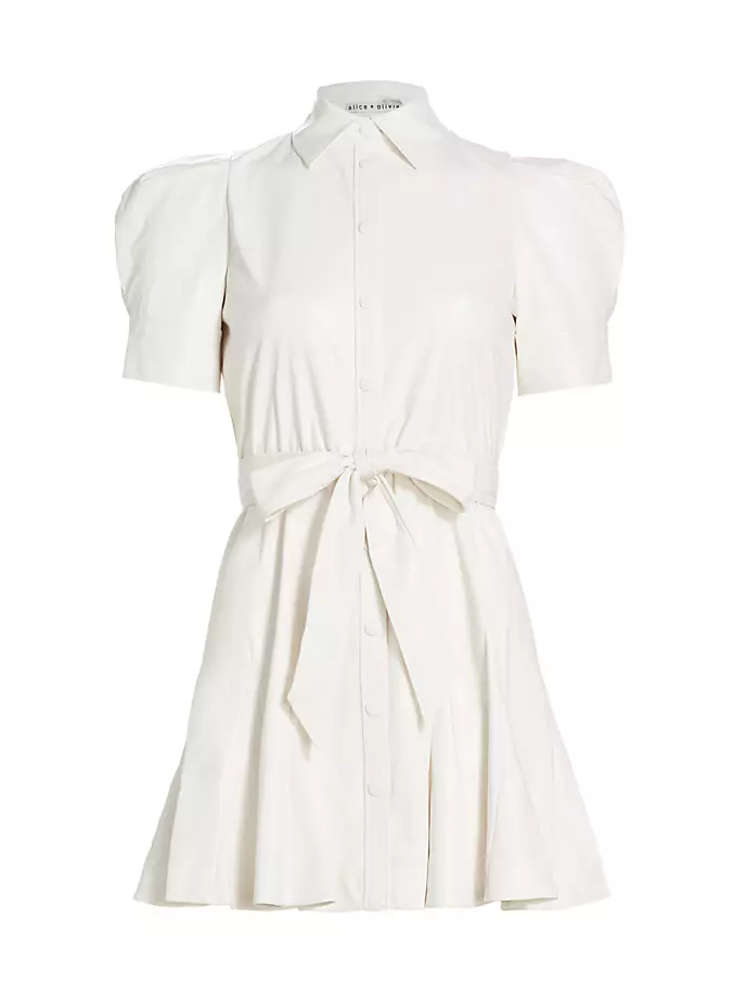 

Расклешенное мини-платье Lurlene из искусственной кожи Alice + Olivia, цвет off white