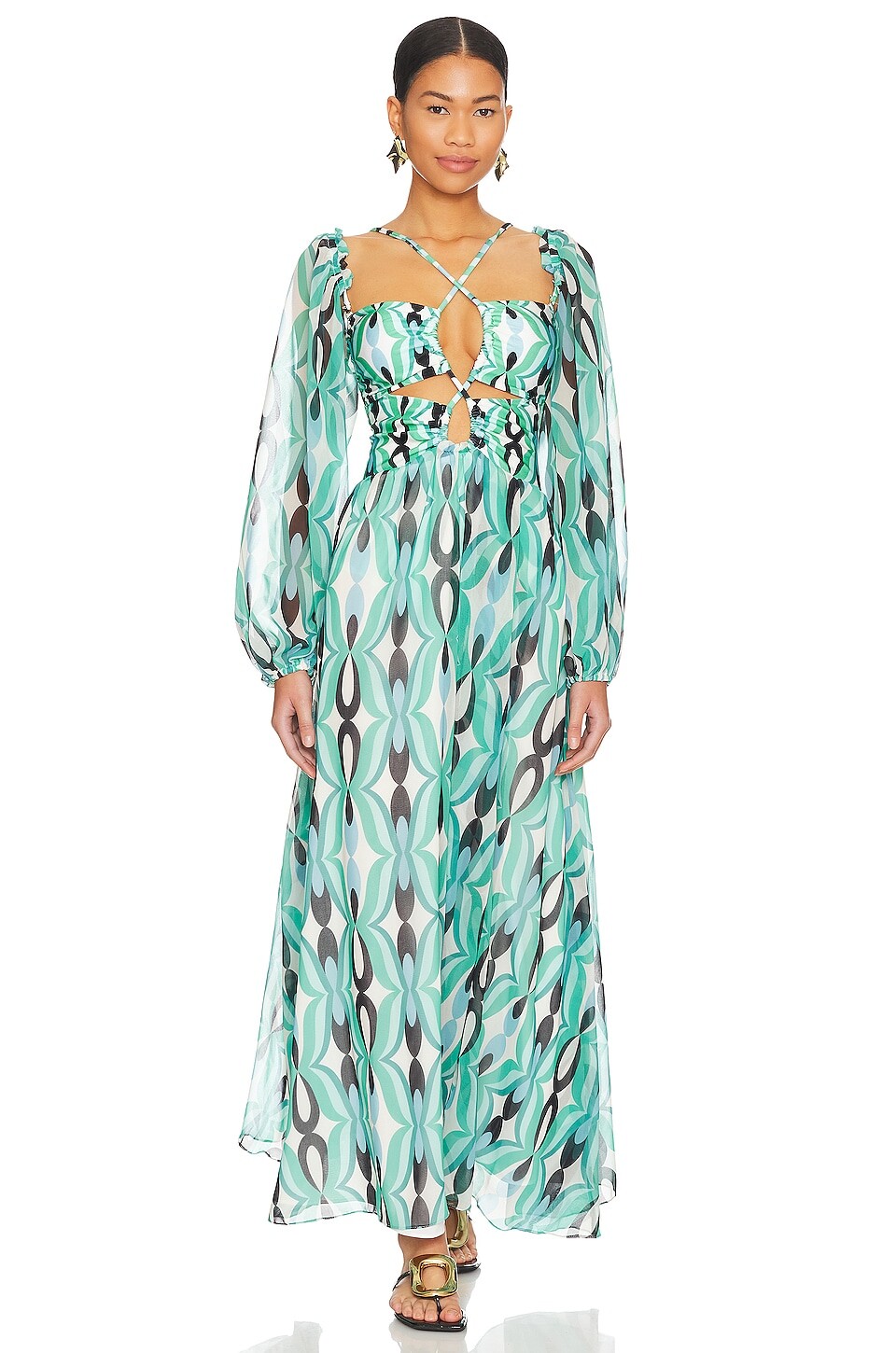 

Платье макси PatBO Twist Laceup with Removable Sleeves, цвет Piscene Blue