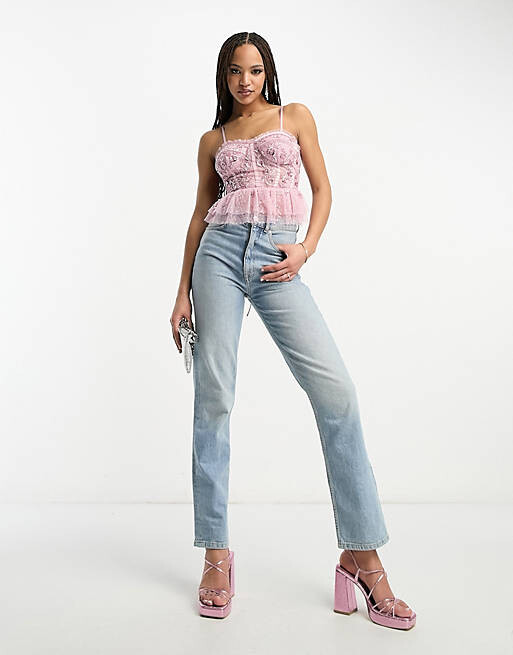 

Розовый корсетный топ с украшением Miss Selfridge Premium