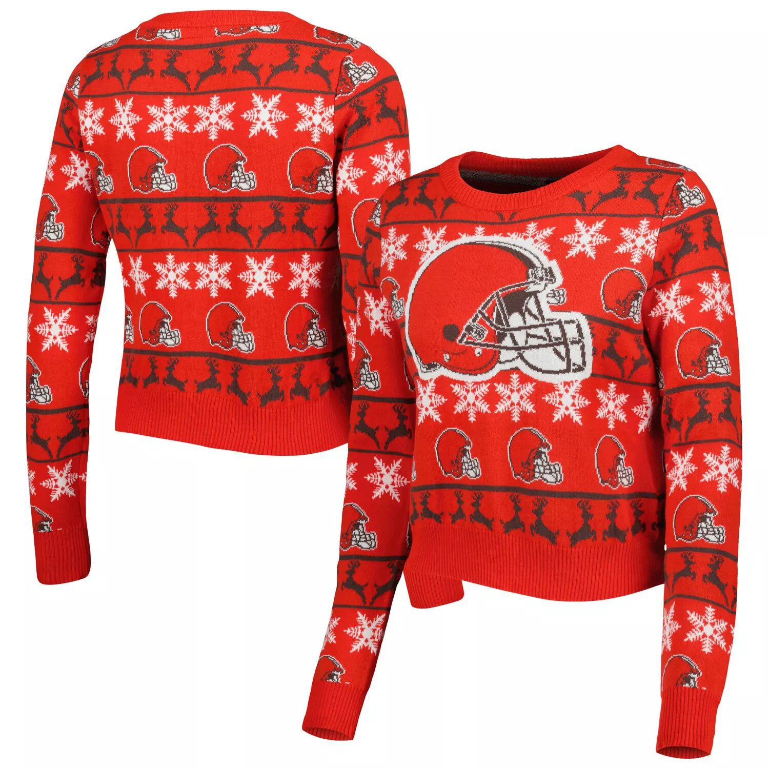 

Женский укороченный свитер FOCO Red Cleveland Browns Ugly Holiday