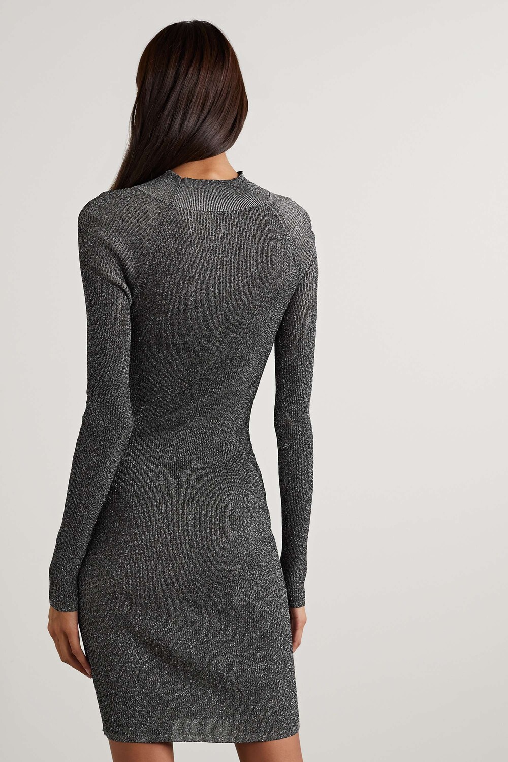 

ALIX NYC трикотажное платье мини Carder в рубчик с эффектом металлик, серебро