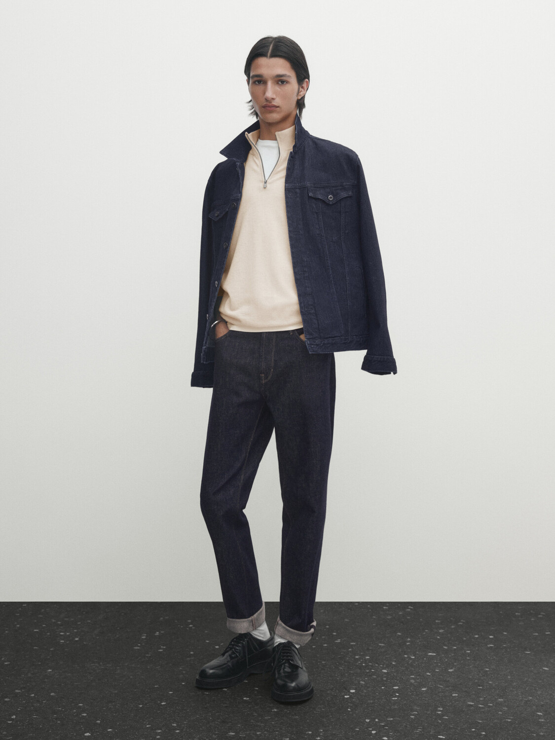 

Свитер из полушерсти с вырезом Massimo Dutti, песочный, Бежевый