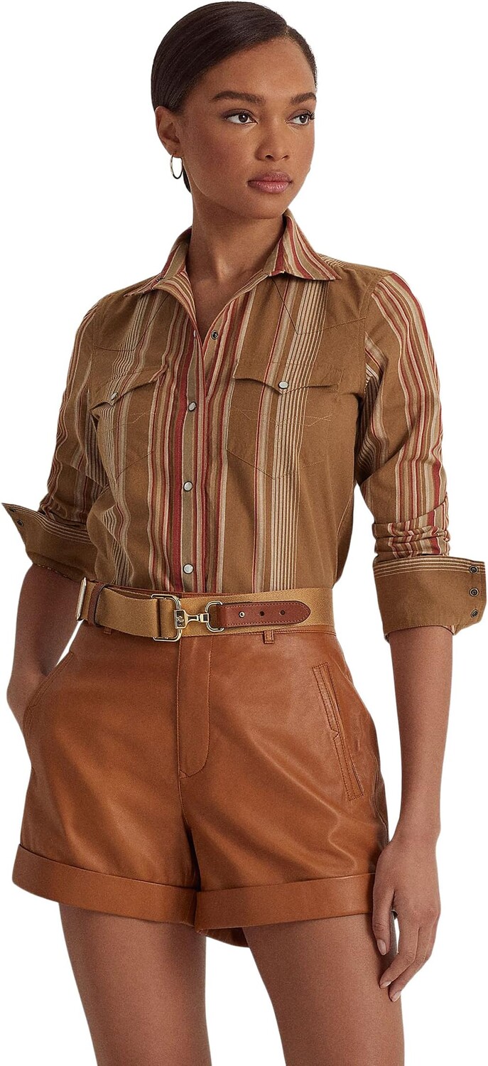 

Полосатая хлопковая рубашка LAUREN Ralph Lauren, цвет Tan Multi