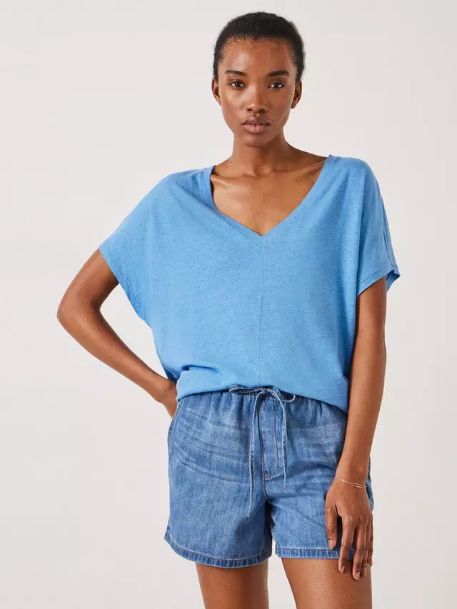 

Футболка HUSH HUSH Danny Linen Blend V-Neck, цвет bright blue