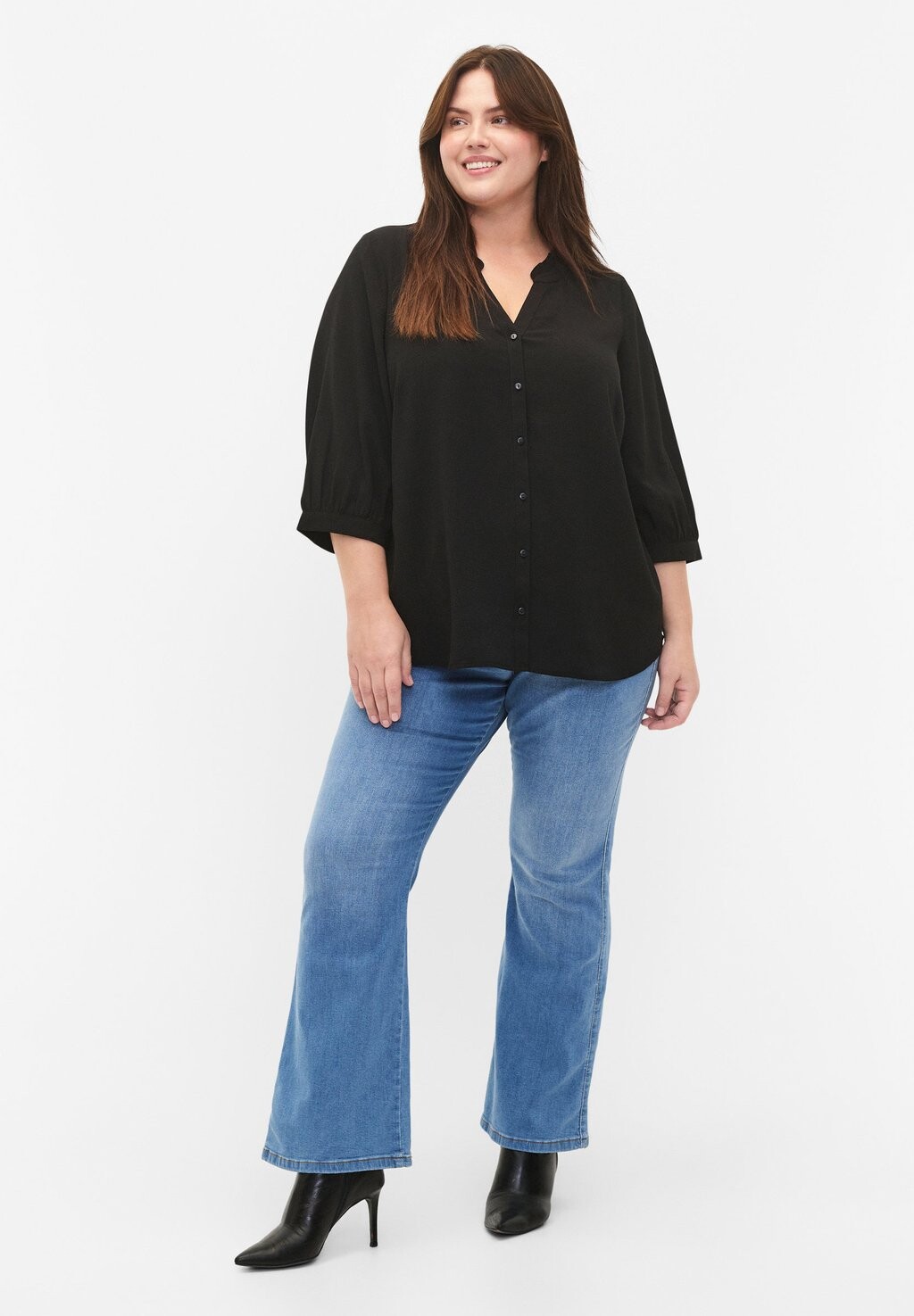 

Рубашка With 3/4 Sleeves And Ruffle Collar Zizzi, черный
