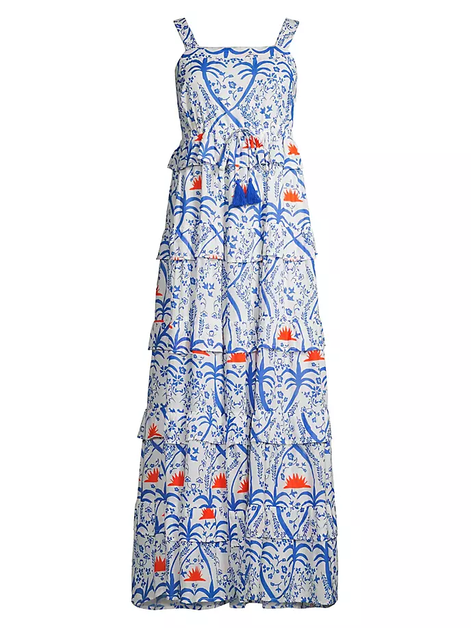 Многоярусное хлопковое платье макси Ester Ro'S Garden, синий
