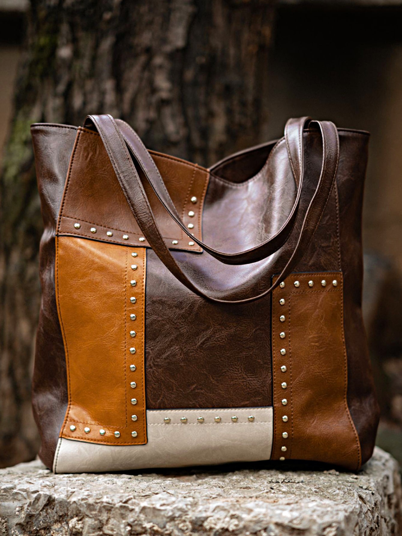 Винтажная лоскутная большая сумка, коричневый рюкзак женский из мягкой кожи сумочка на плечо в стиле ретро повседневный дорожный ранец с карманами брендовый дизайн