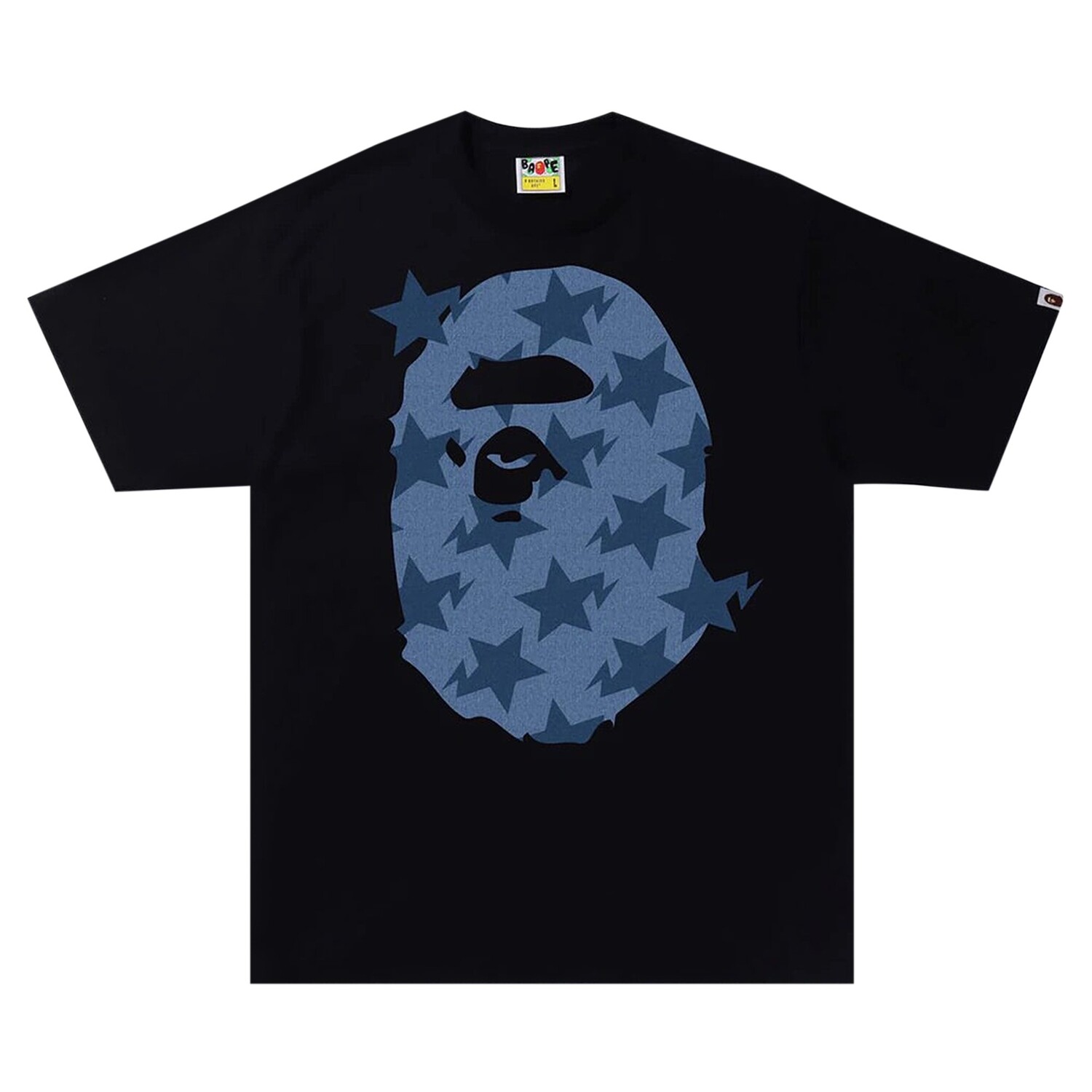 

Футболка BAPE Sta Denim с узором Big Ape Head, черная, Черный