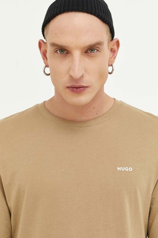 

Хлопковый топ с длинными рукавами Hugo, бежевый