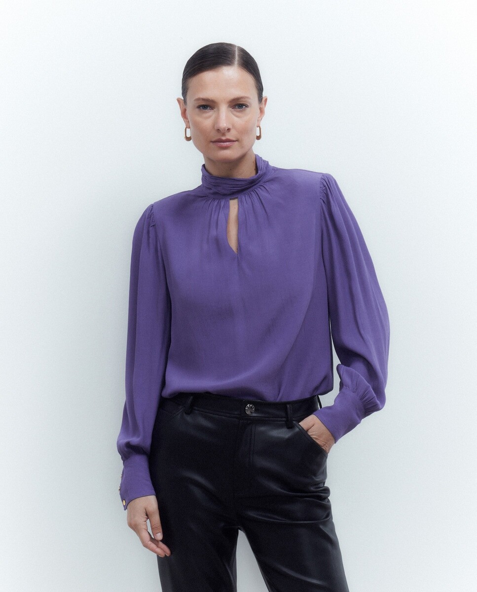 

Однотонный топ с длинными рукавами Woman El Corte Inglés, фиолетовый