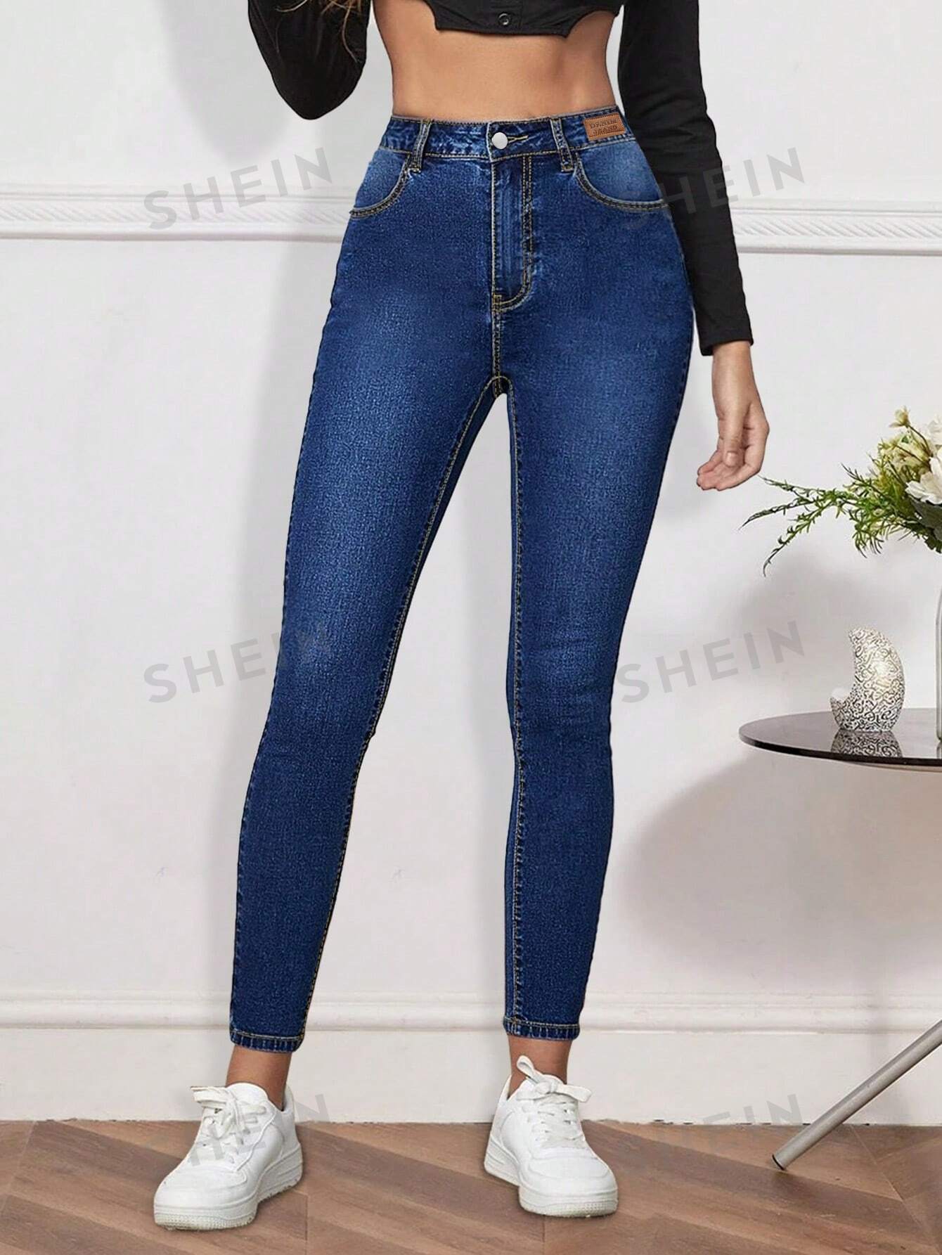 Женские облегающие сексуальные джинсы скинни с узкой стопой, темная стирка цена и фото