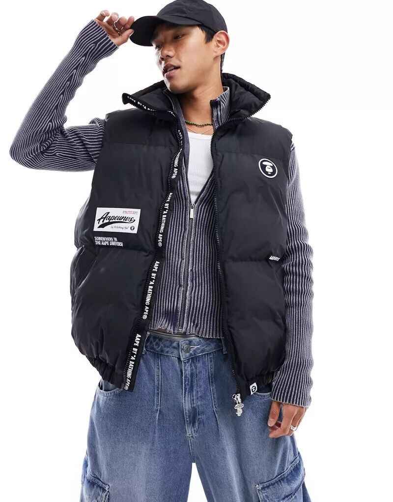 

Черный университетский стеганый жилет Aape By A Bathing Ape