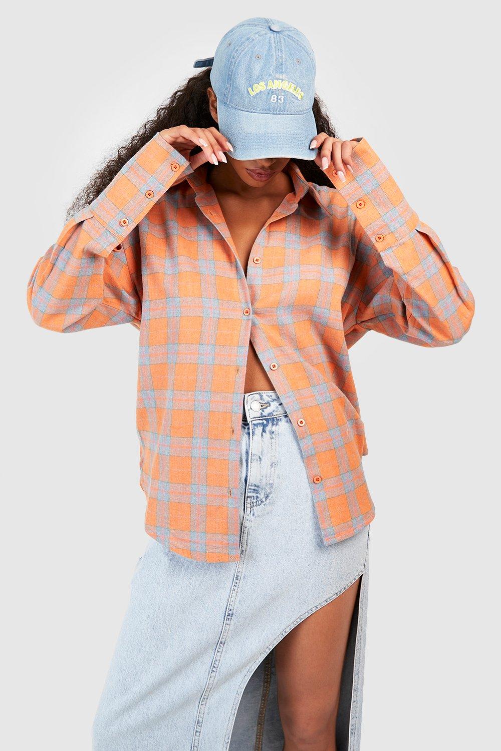 Рубашка оверсайз с глубоким манжетом Boohoo, оранжевый цена и фото