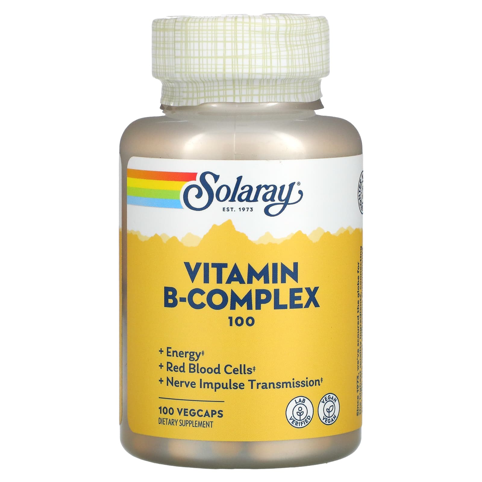 Solaray B-комплекс 100 100 вегетарианских капсул solaray комплекс для кардиотренировок с красным дрожжевым рисом гуггул и артишоком 90 вегетарианских капсул