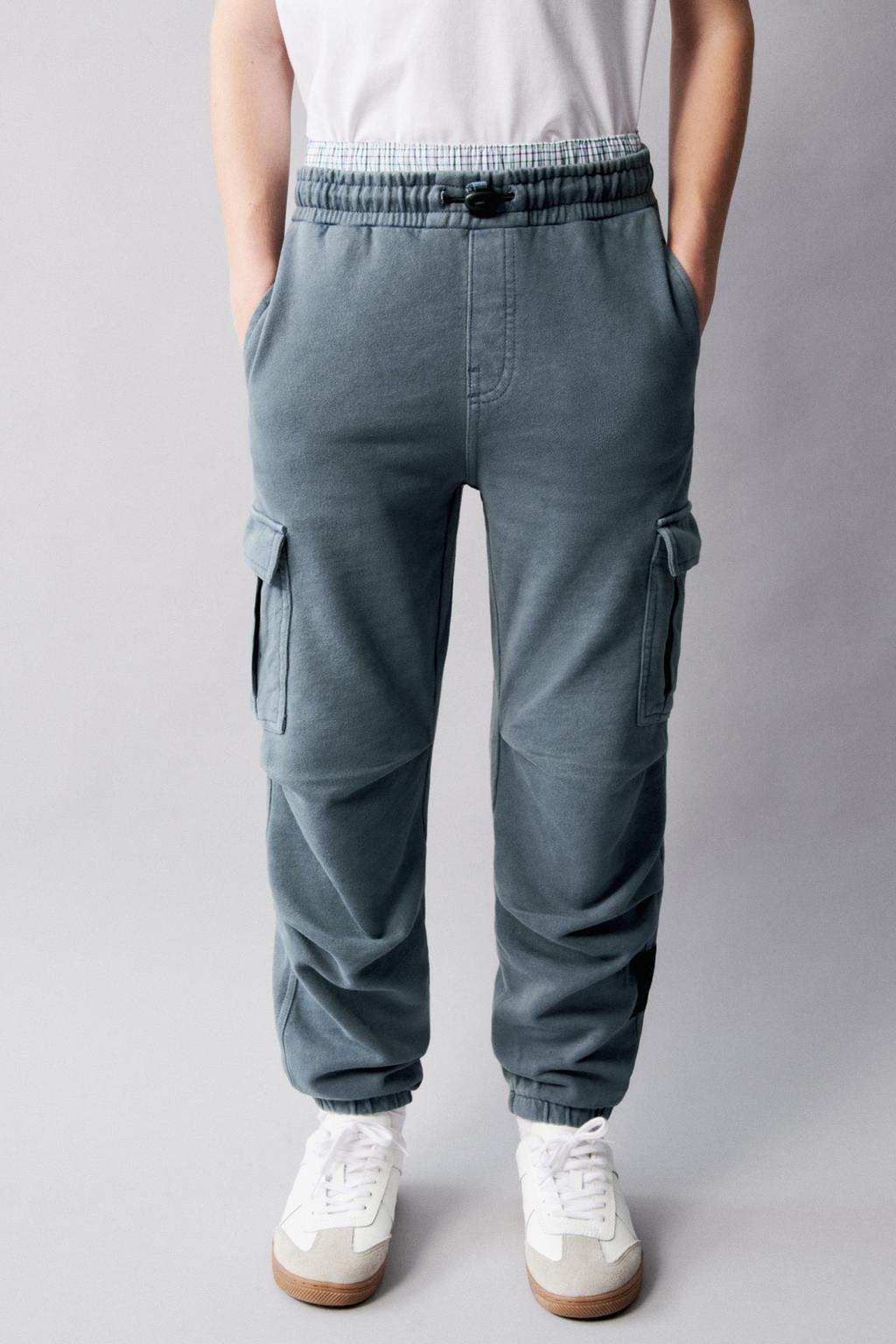 Плюшевые брюки-карго ZARA, средне-синий плюшевые брюки со слоганом zara средне синий