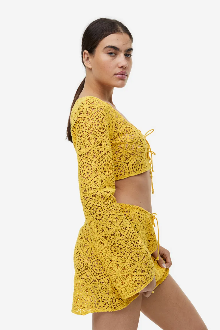 Пляжный топ крючком H&M, желтый топ текстильный с длинными завязками черный gulliver