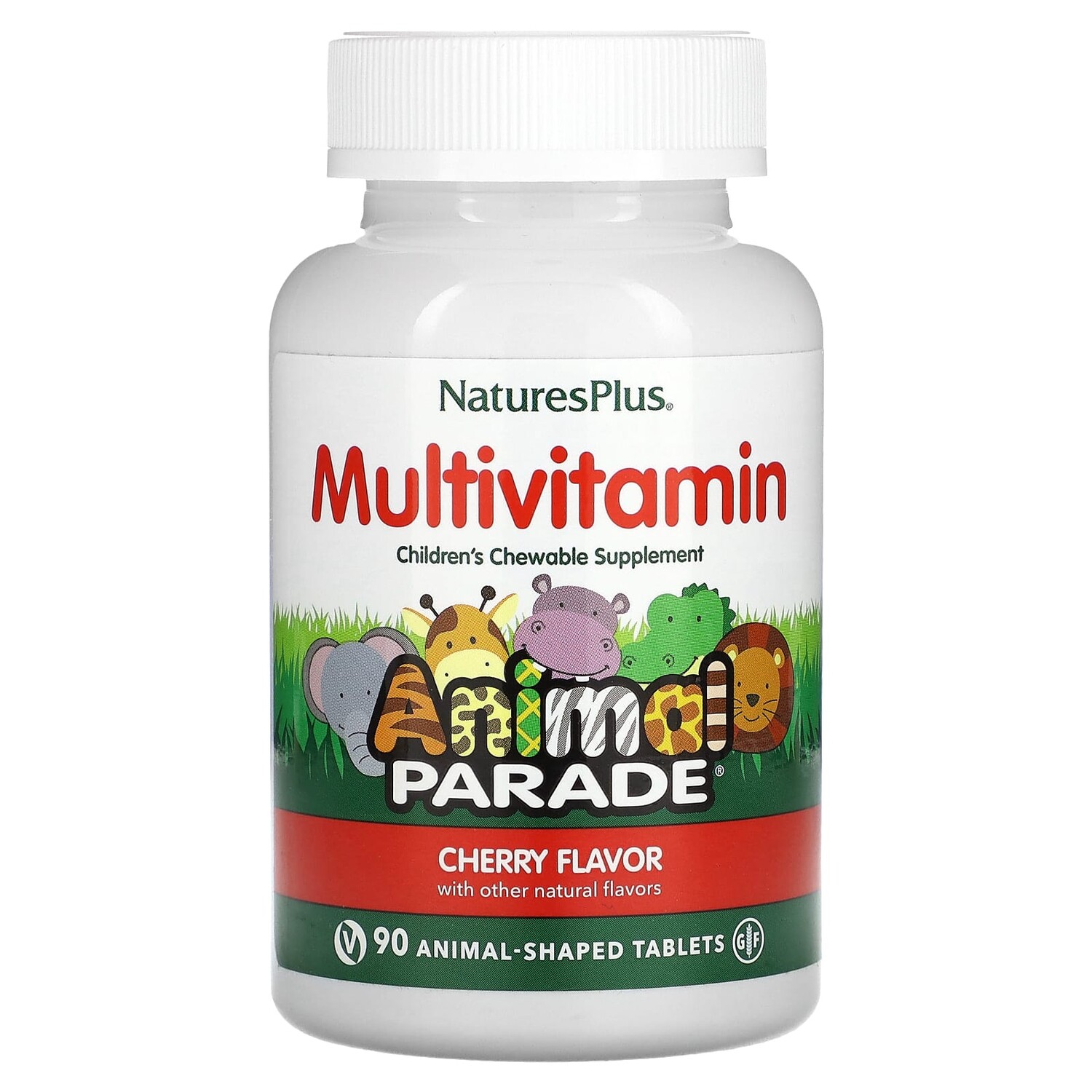 

Source of Life, Animal Parade Gold, жевательные мультивитамины с микроэлементами для детей, со вкусом вишни, 90 таблеток в форме животных, NaturesPlus