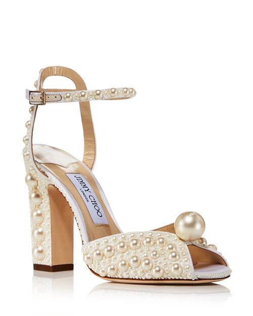 

Женские босоножки Sacaria 100 на блочном каблуке с украшением Jimmy Choo, цвет White