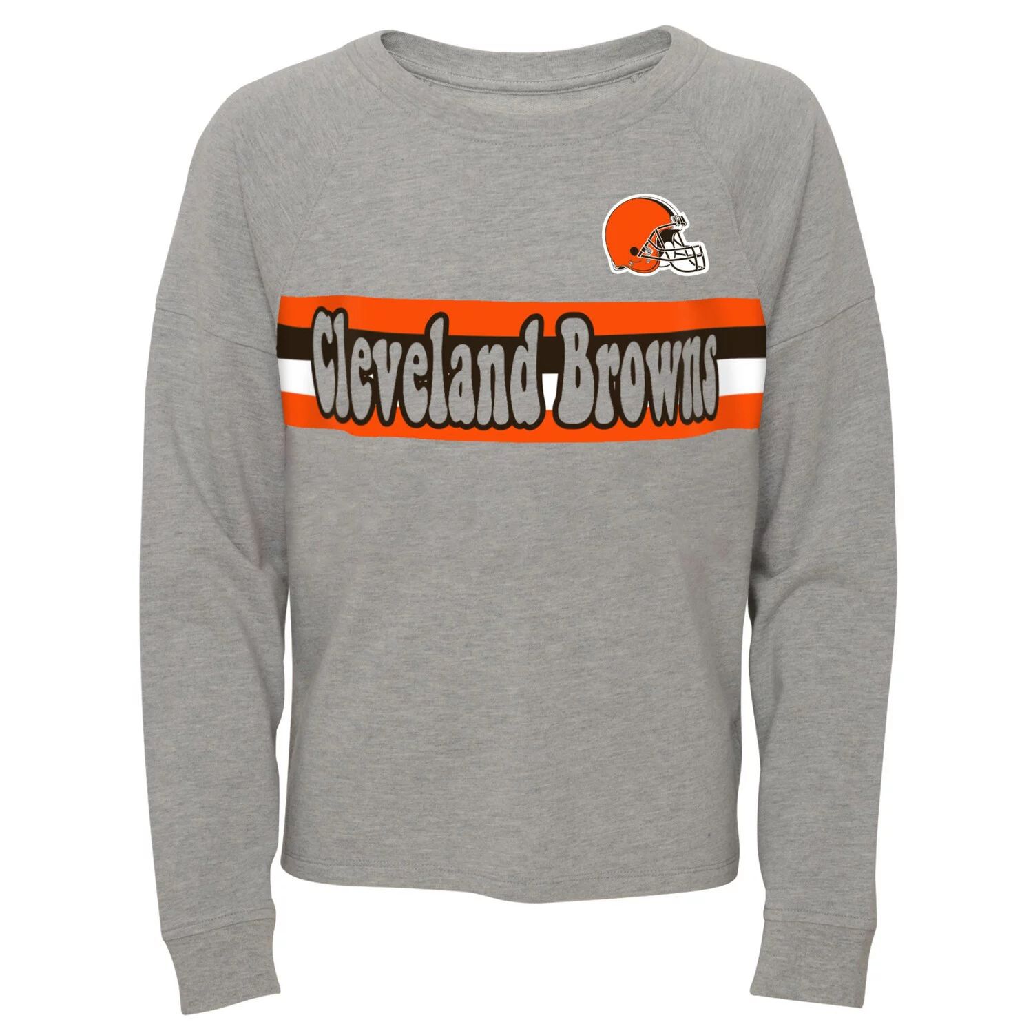 Серая футболка Cleveland Browns в полоску с длинным рукавом и реглан для юниоров Outerstuff