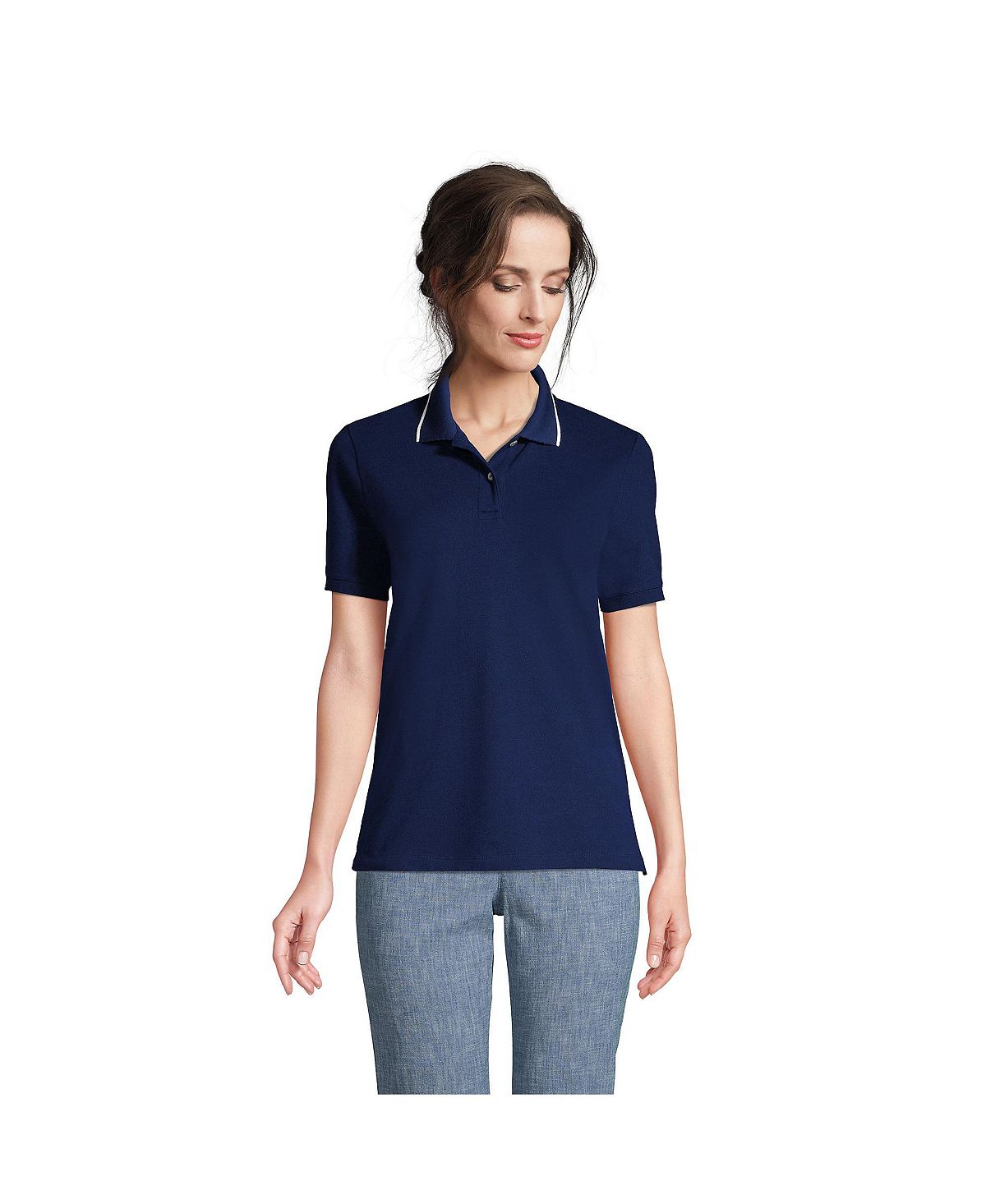 Женская рубашка-поло из сетчатого хлопка с короткими рукавами Lands' End женская рубашка поло из сетчатого хлопка с короткими рукавами lands end