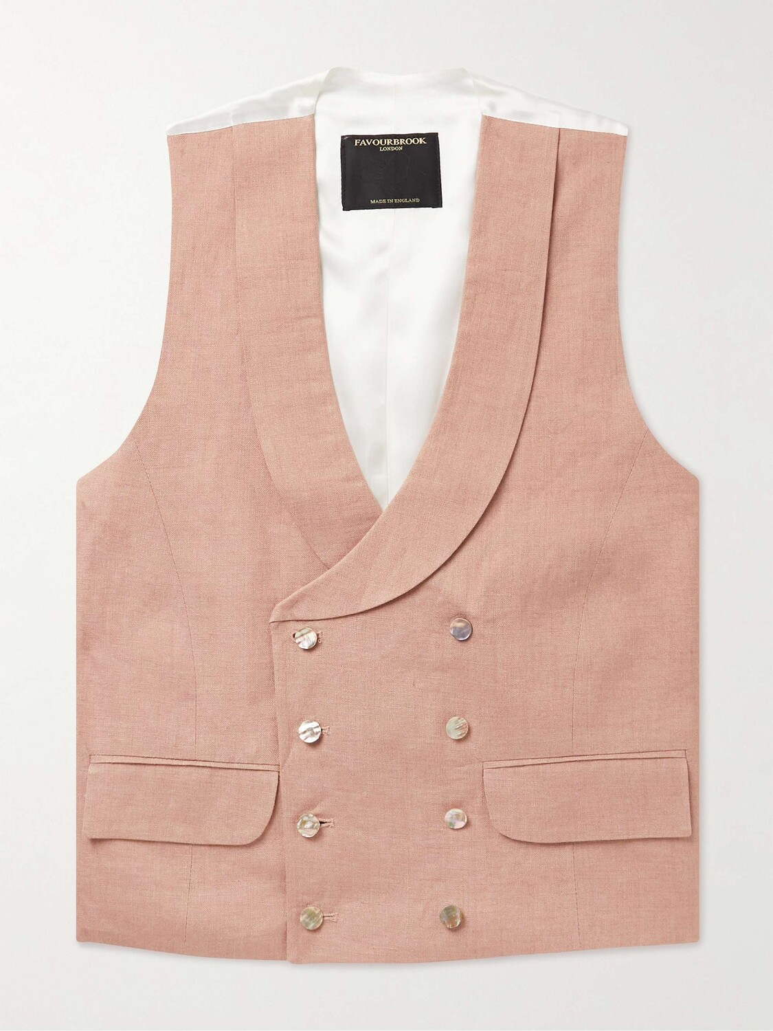 

Двубортный льняной жилет Sidmouth Slim-Fit с воротником-шалью Favourbrook, розовый