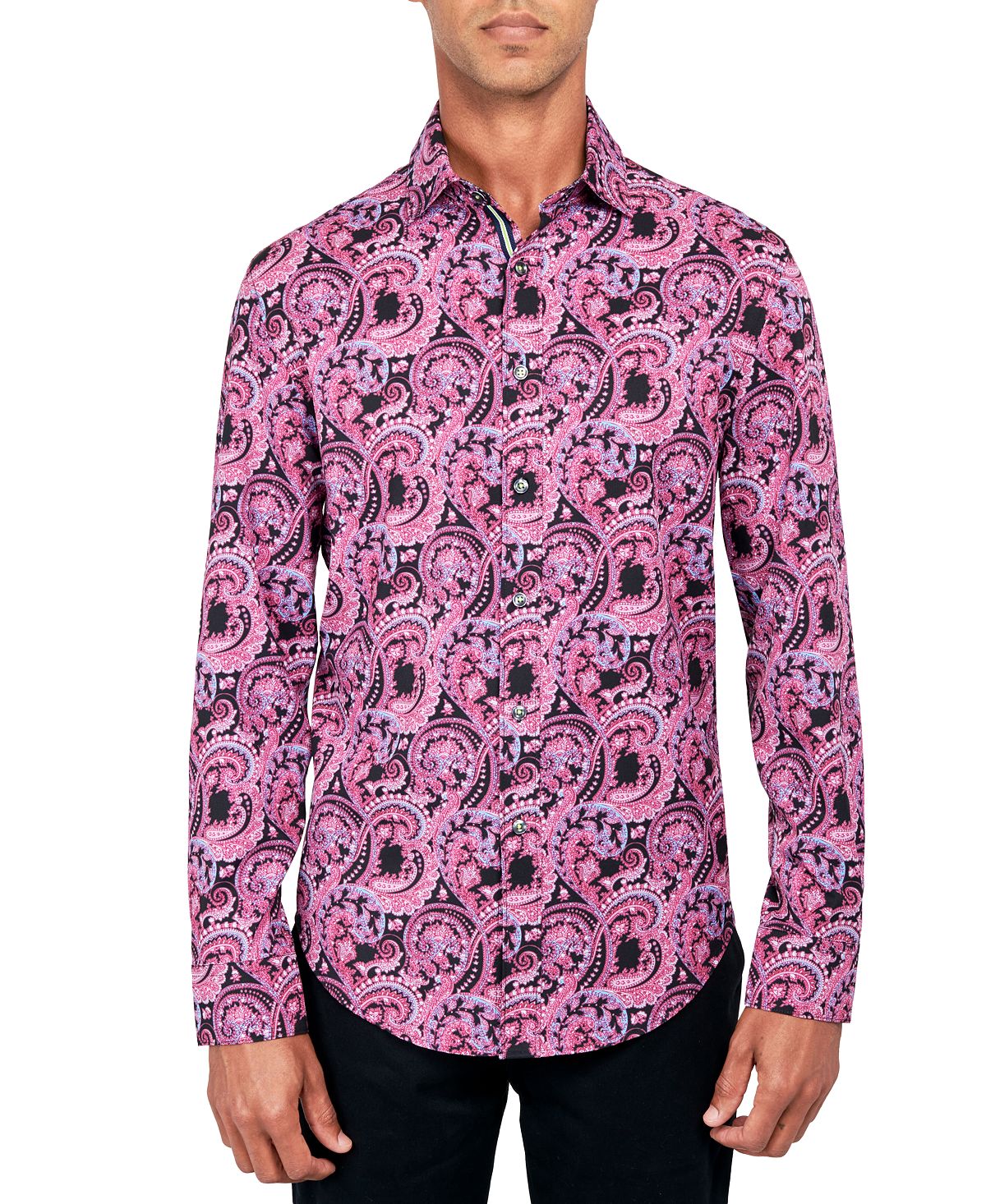 цена Мужская эластичная рубашка на пуговицах с узором пейсли обычного кроя без утюга Society of Threads