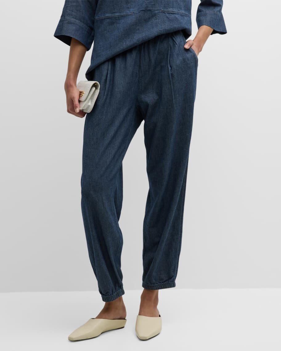 

Укороченные джоггеры из твила со складками Eileen Fisher, Черный