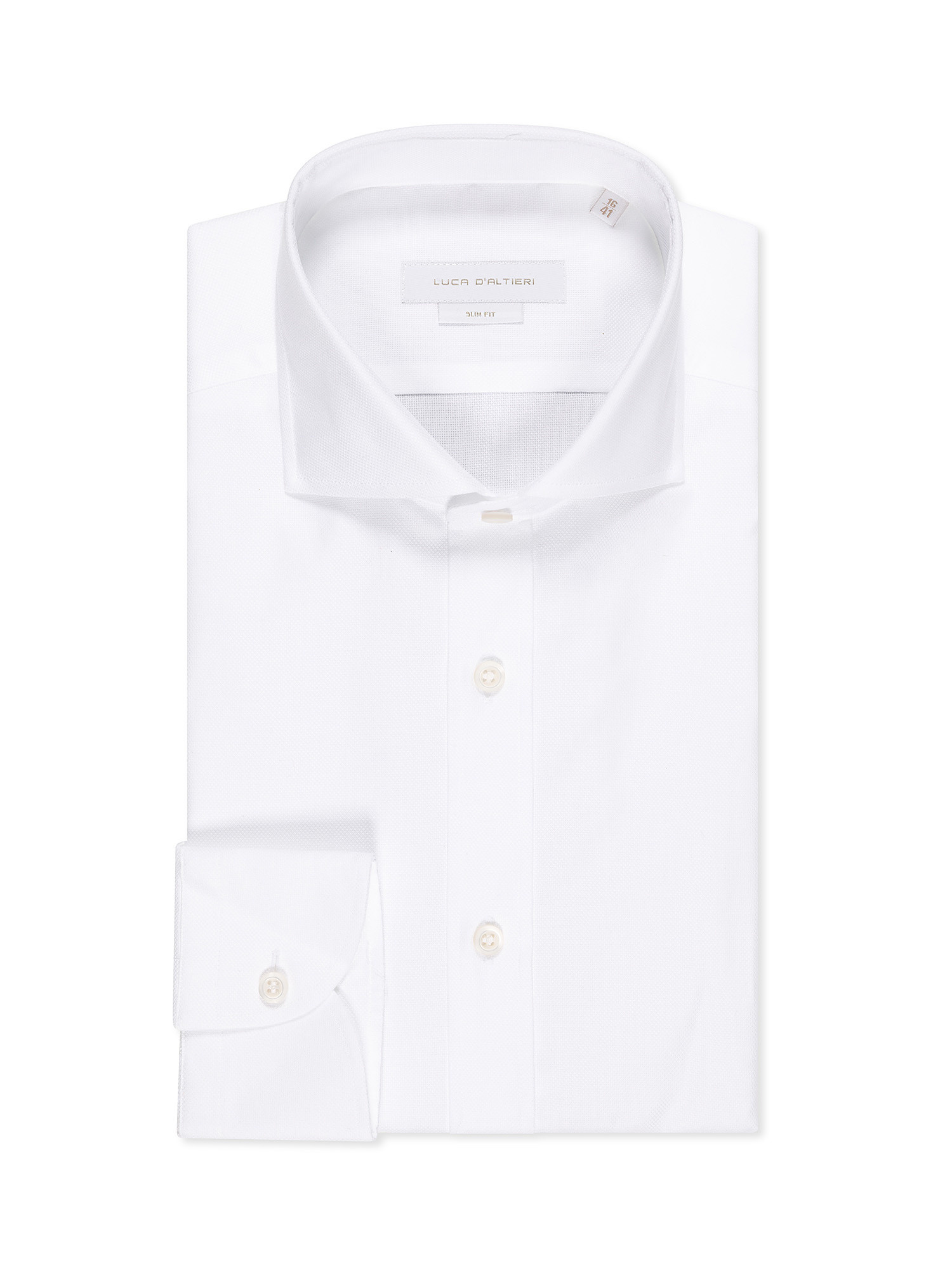 Рубашка приталенного кроя из чистого хлопка Luca D'Altieri, белый рубашка однотонная с длинными рукавами и костюмным воротником