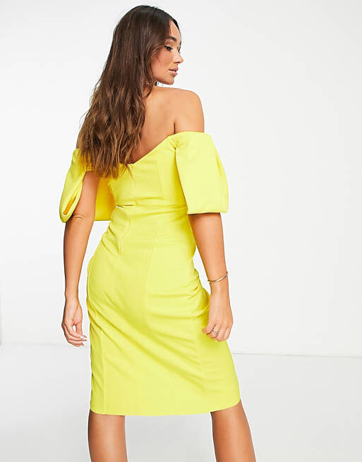 

Шафрановое платье миди с открытой спиной и открытыми плечами ASOS DESIGN