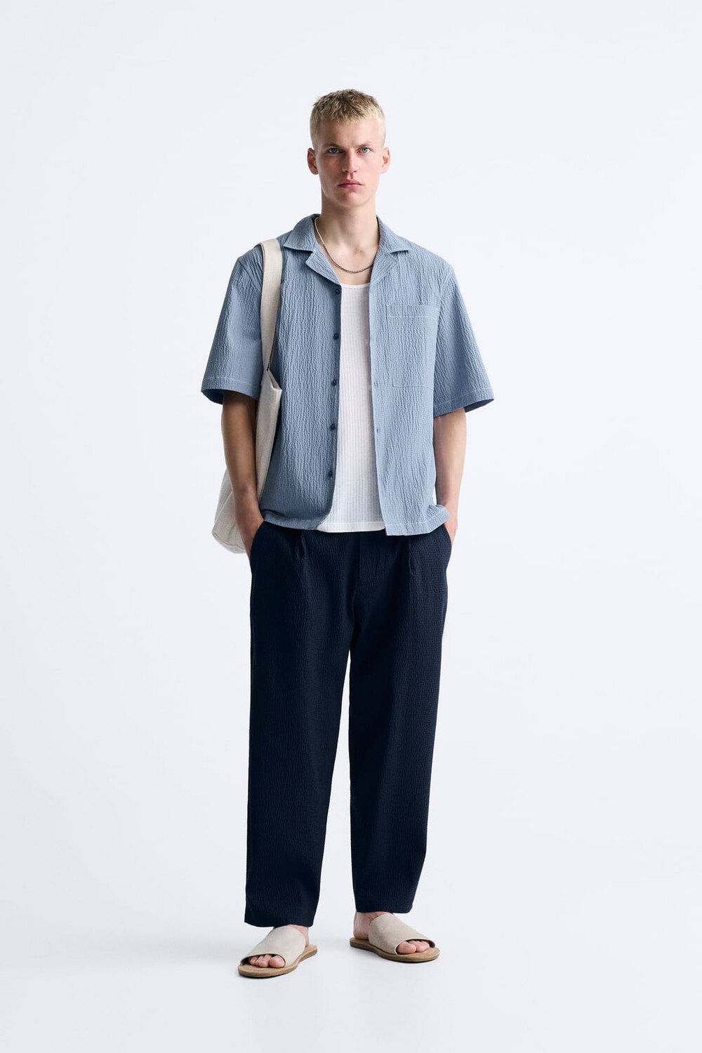 

Брюки из сирсакера со склисками ZARA, синий