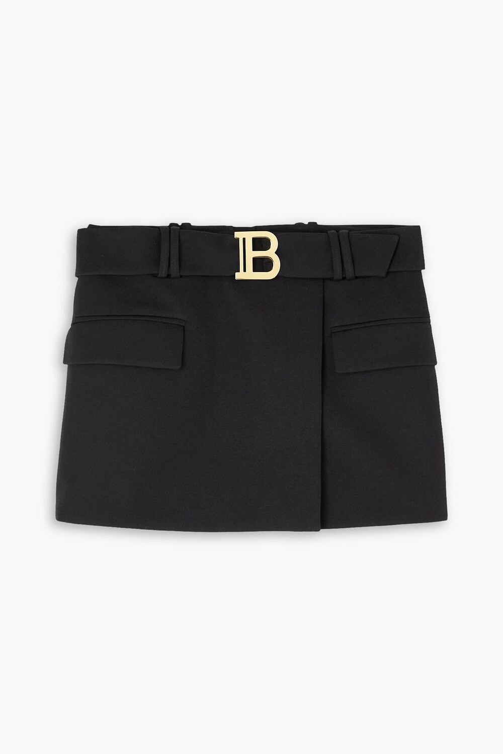 

Шерстяная мини-юбка с поясом BALMAIN, черный