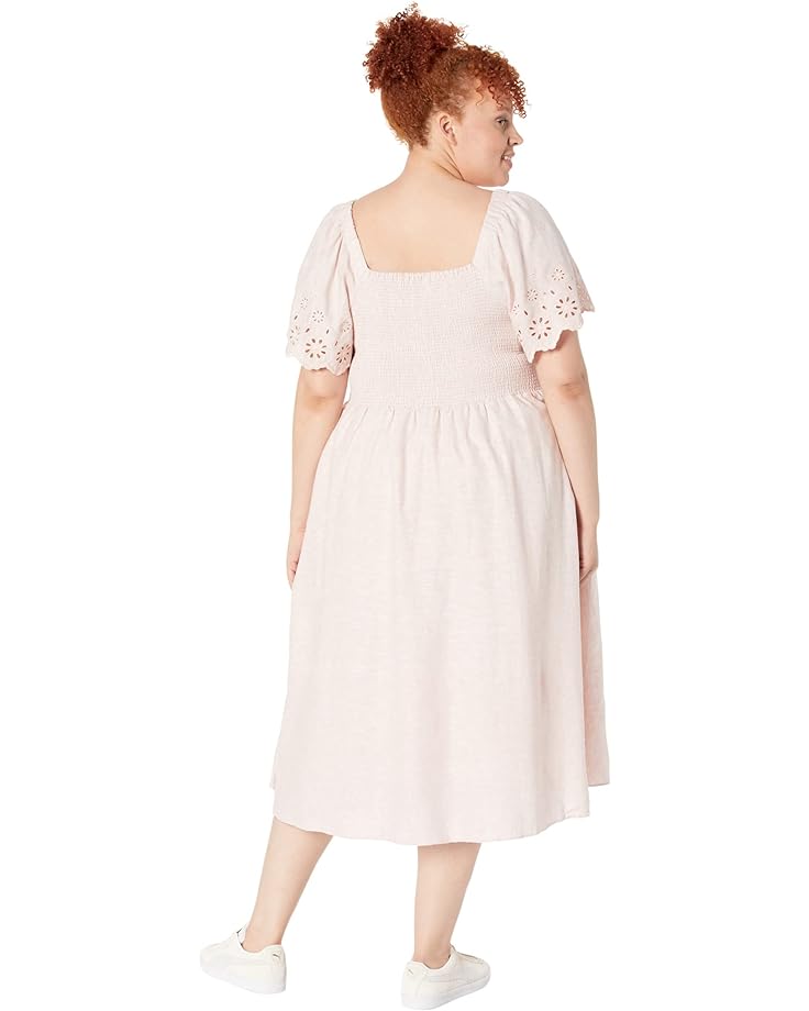 Платье Madewell Plus Linen-Blend Eyelet-Sleeve Lucie Smocked Midi Dress, цвет Wisteria Dove