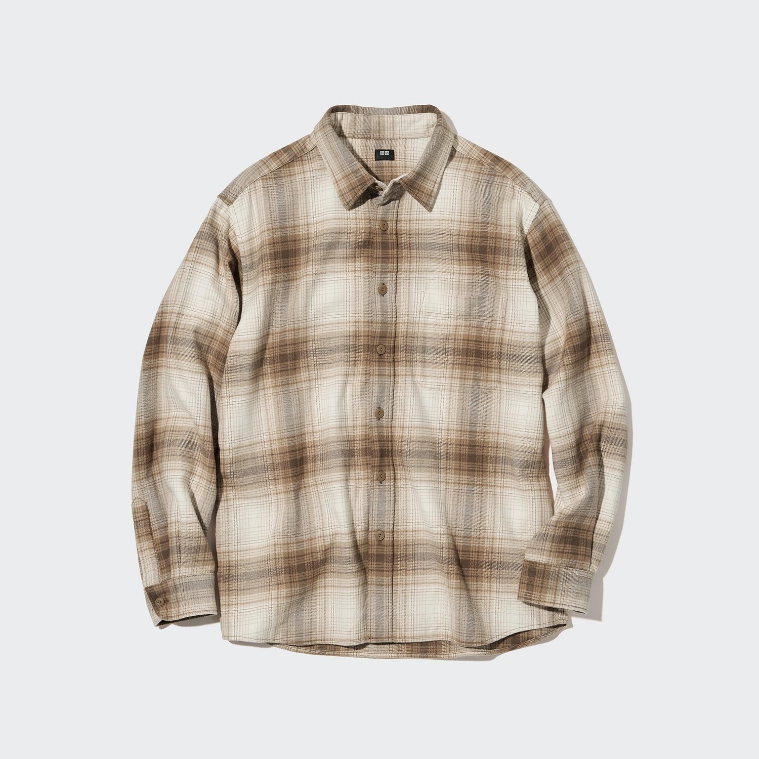 

Фланелевая рубашка стандартного кроя в клетку (стандартный воротник) Uniqlo, бежевый