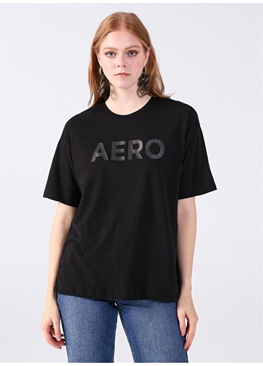

Черная женская футболка с круглым вырезом с принтом Aeropostale, Черный