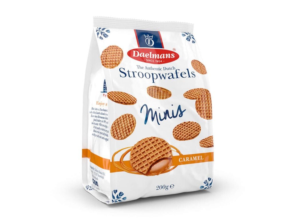 

Daelmans — Мини-карамельные Stroopwafels — Ценная упаковка: 12 нижних пакетов (базовый пакет содержит 25 мини-карамельных Stroopwafels) — Настоящие голландские карамельные вафли — Stroopwaffles