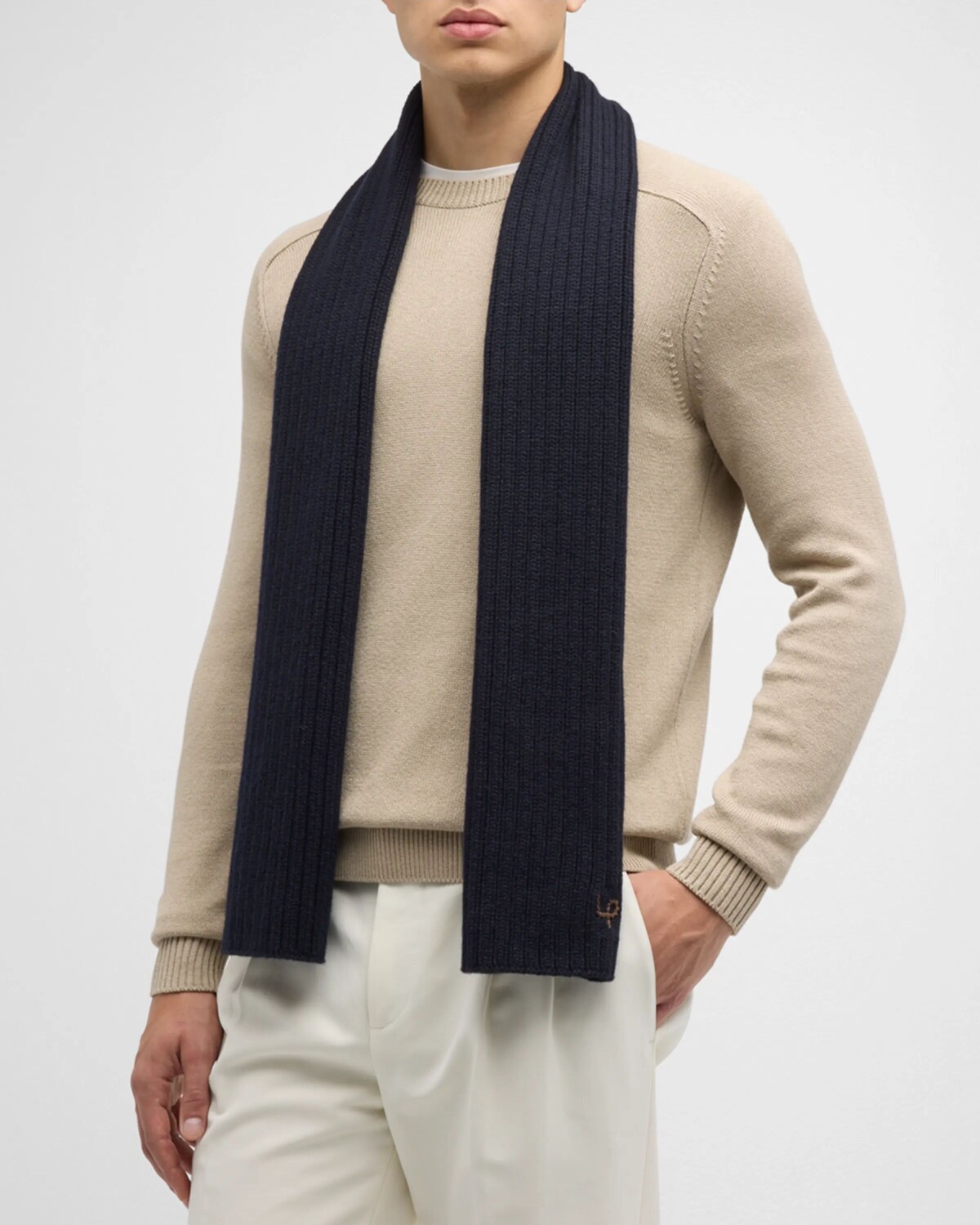 

Мужской кашемировый шарф в рубчик Loro Piana, цвет Blue Navy