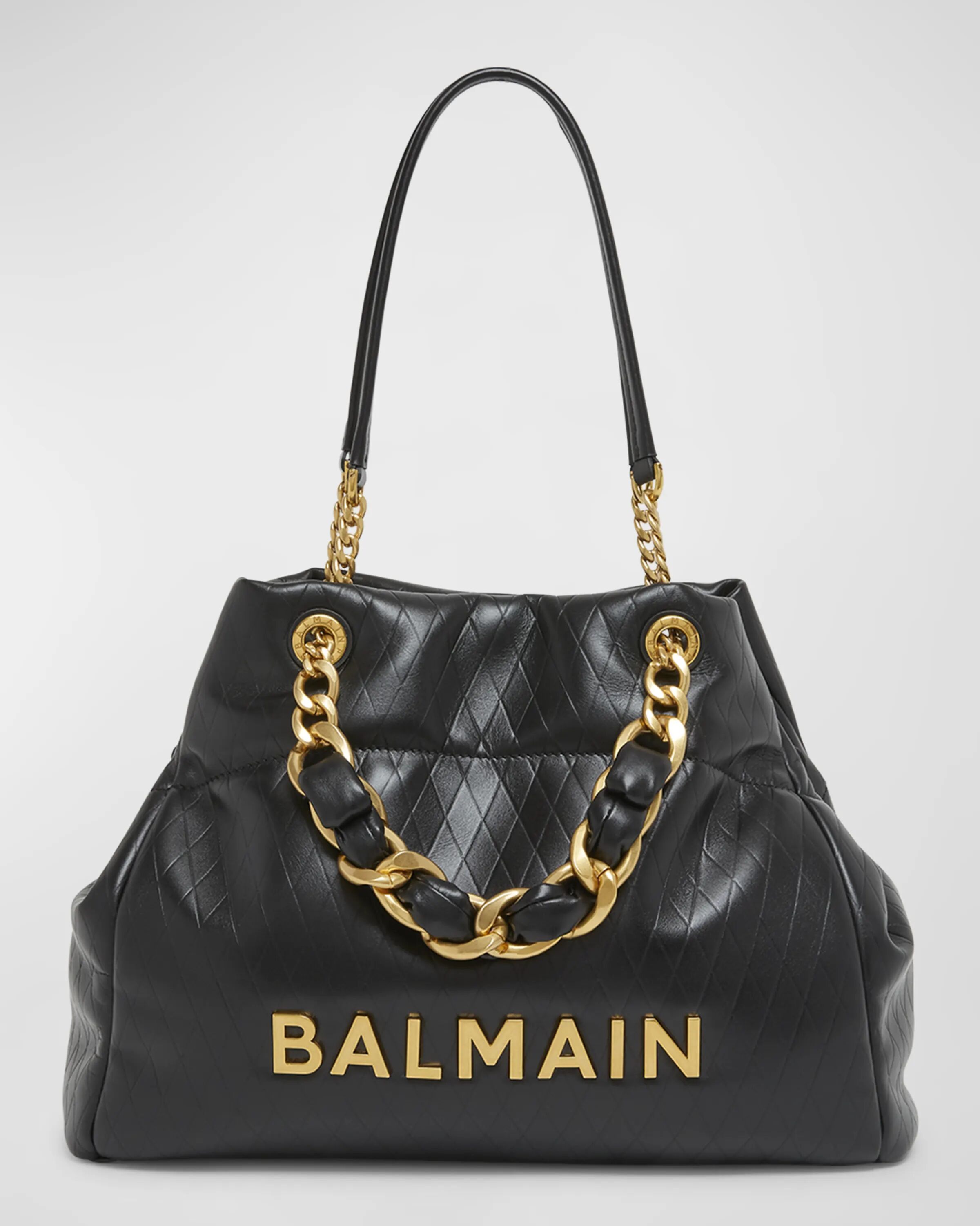 

Мягкая большая сумка 1945 Cabas из тисненой кожи Balmain, цвет Noir