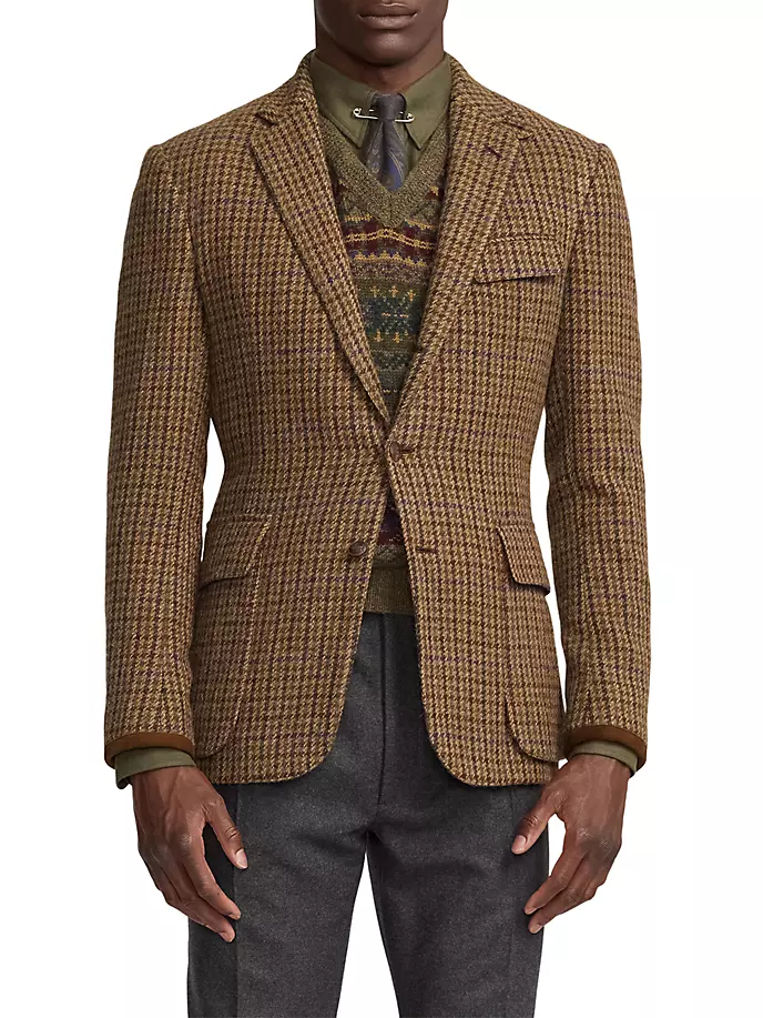 

Однобортное спортивное пальто Guncheck из шерсти и альпаки Ralph Lauren Purple Label, мультиколор