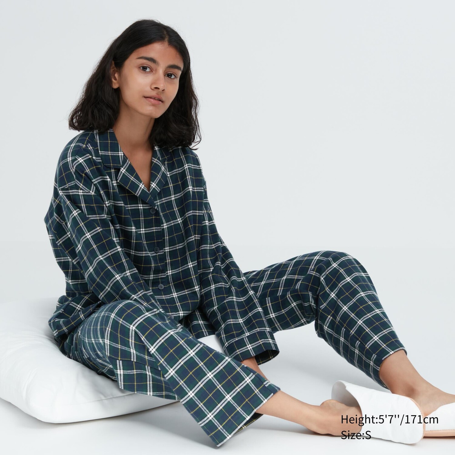 

Фланелевая пижама с длинными рукавами Uniqlo, темно-зеленый