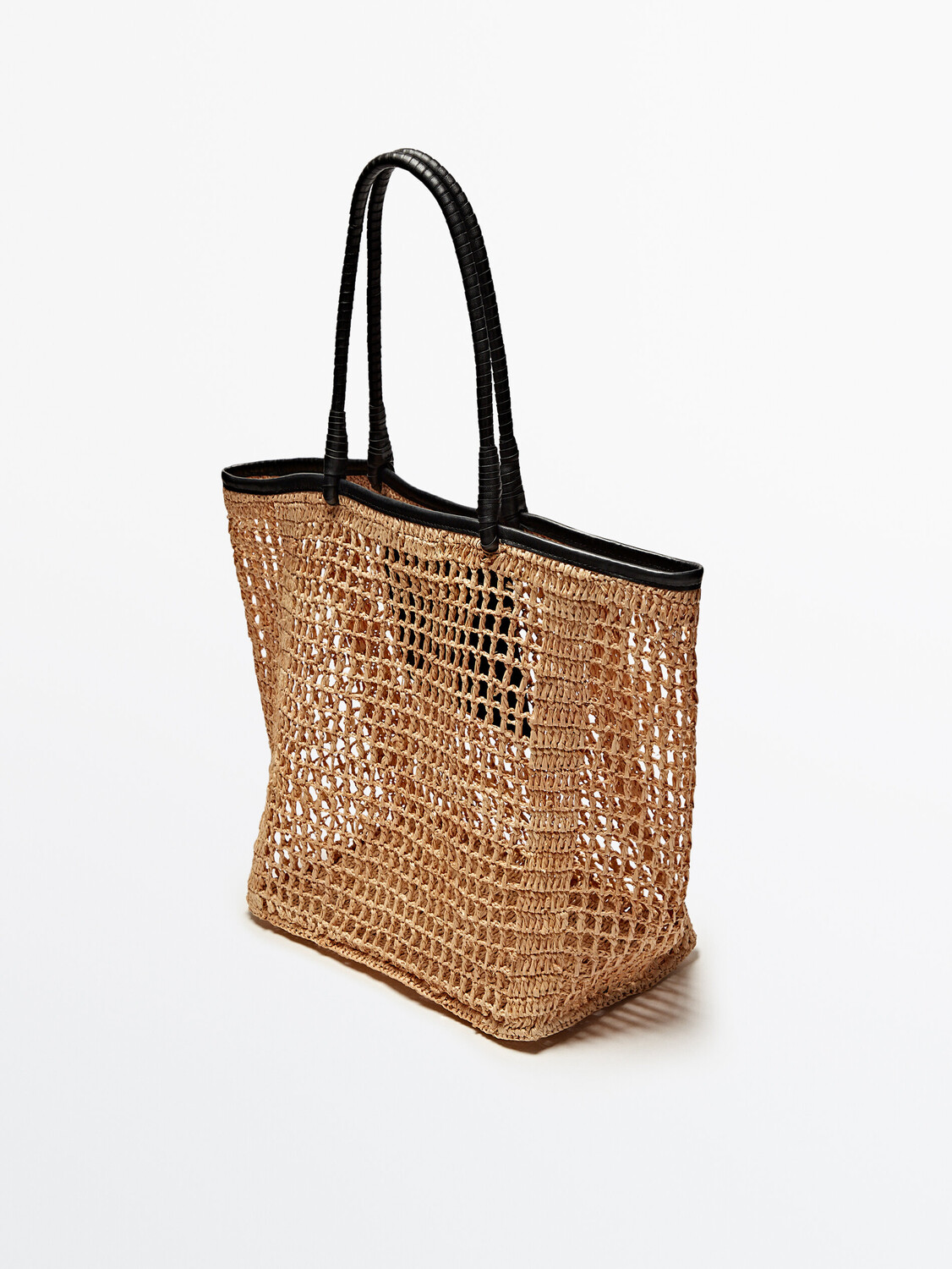 

Открытая сумка-тоут из рафии Massimo Dutti, бежевый