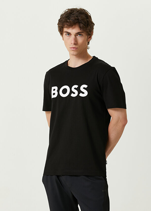 

Черная базовая футболка с логотипом Boss, Черный