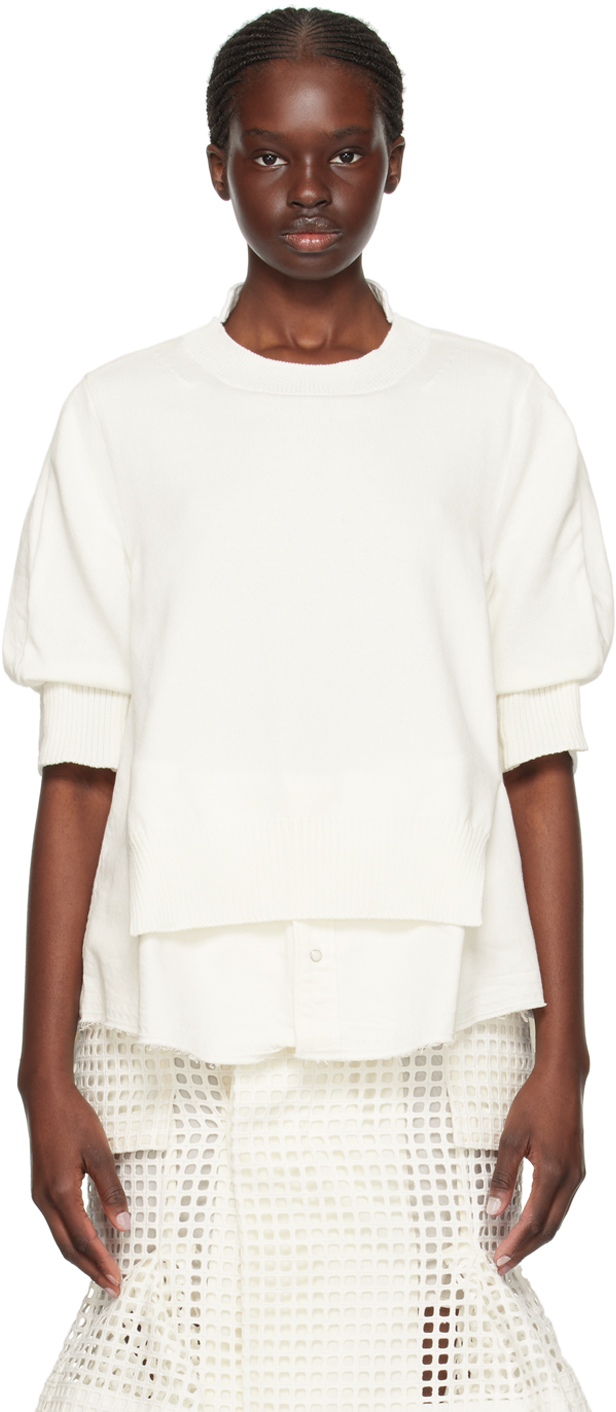 Бело-белая джинсовая рубашка со вставками Sacai