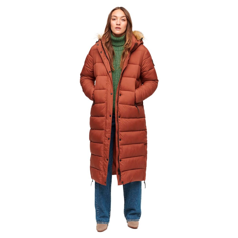 

Пуховик Superdry Faux Fur Longline, оранжевый