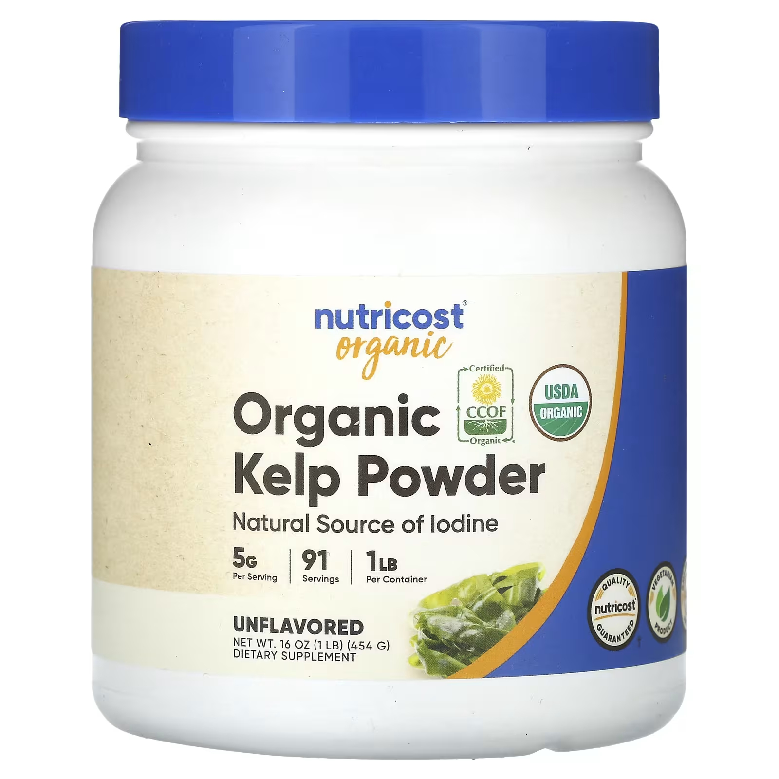 Органический экстракт водорослей Nutricost Kelp, 454 г nutricost органический порошок водорослей без вкуса 1 фунт 454 г