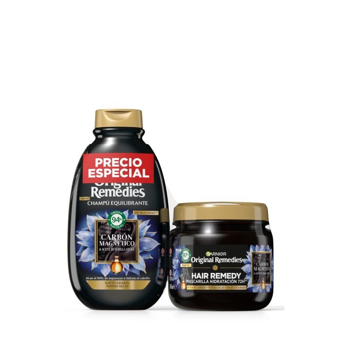 

Набор косметики Original Remedies Pack Mascarilla de Carbón + Champú Carbón Magnético Garnier, Set 2 productos