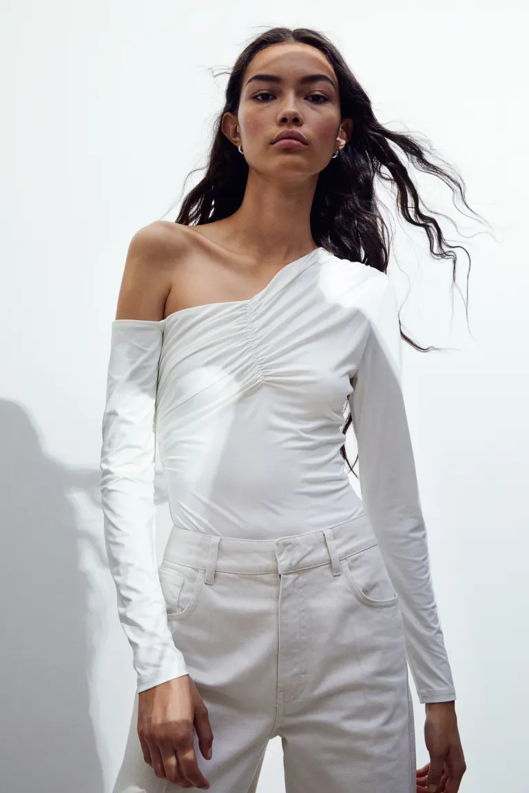 

Боди-стринги на одно плечо с драпировкой H&M, белый
