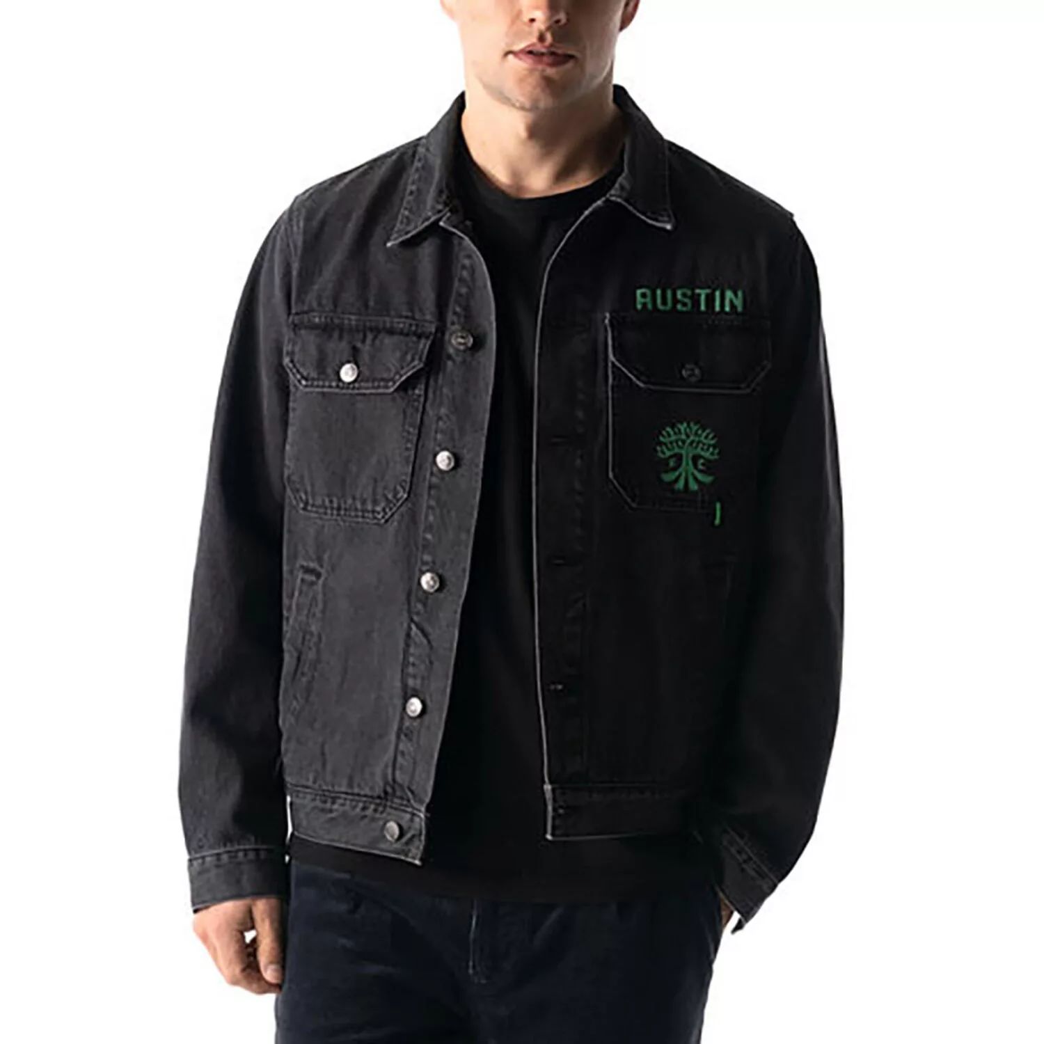 Мужская черная джинсовая куртка на пуговицах The Wild Collective Austin FC