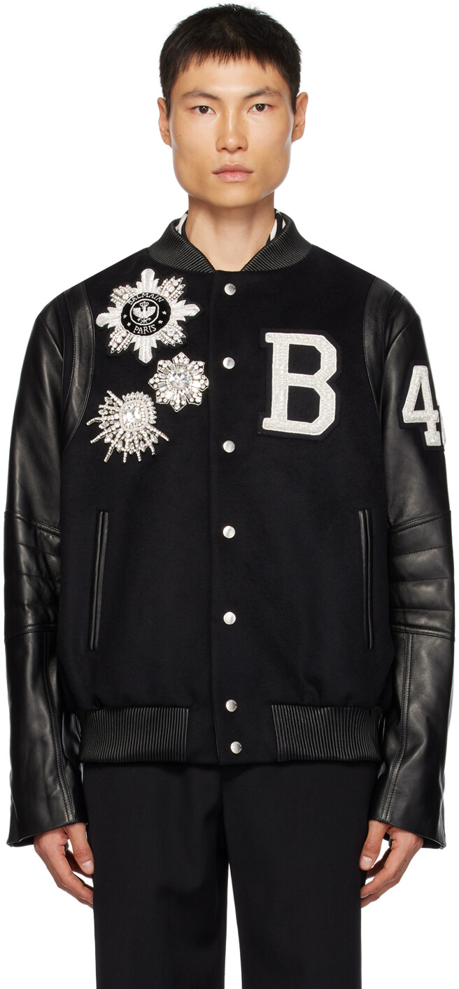 

Черный кожаный бомбер со вставками Balmain