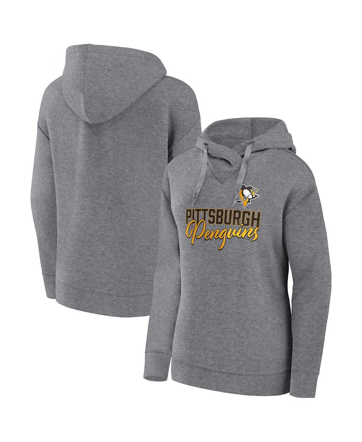 

Женский пуловер с капюшоном с фирменным логотипом Heather Grey Pittsburgh Penguins Script Favorite Fanatics